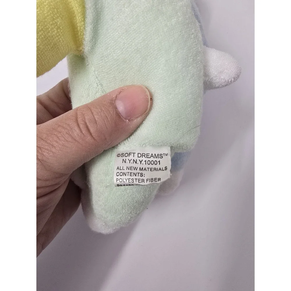 Vtg SOFT DREAMS Pastel Terry Cloth Bunny Rabbit Slippers Plush Baby Rattle 13